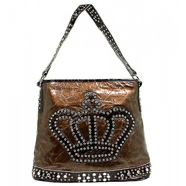 Crown Shoulder Bag w/ Studs - Brown - BG-90806BR